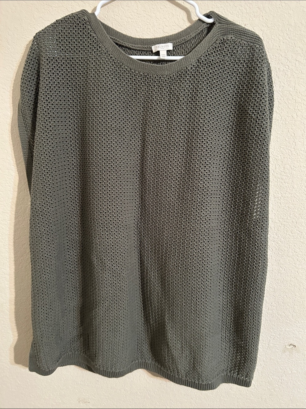 Talbots Olive Green Open-Weave Crewneck Sweater